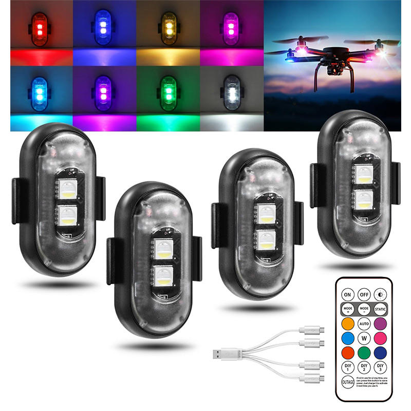 Set of wireless LED strobe lights with mode colors and multi-button remote