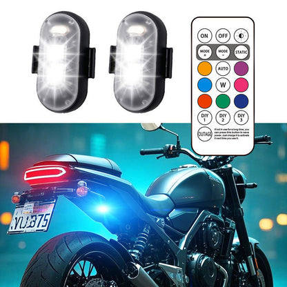 Two glowing wireless LED strobe lights with remote controller